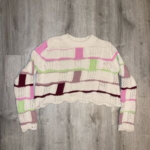 La Hearts Multicolor Patchwork Cropped Sweater